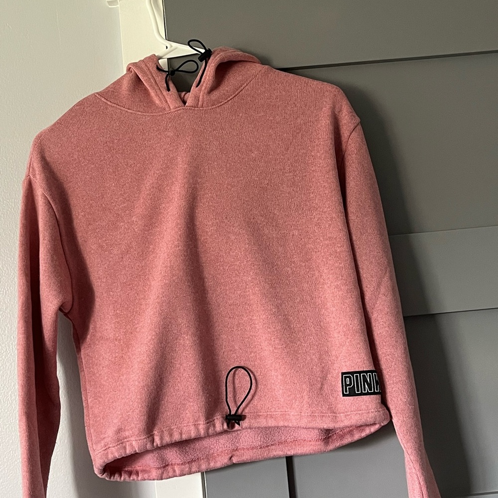 PINK fleece-lined knitted cropped hoodie